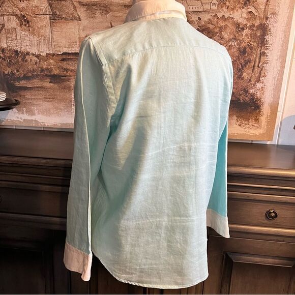 Vintage Jones New York Linen Pastel Blue Button-down Shirt size medium - Picture 3 of 7
